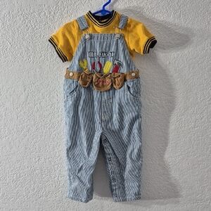 B.T. Kids Striped Overalls with Yellow Shirt